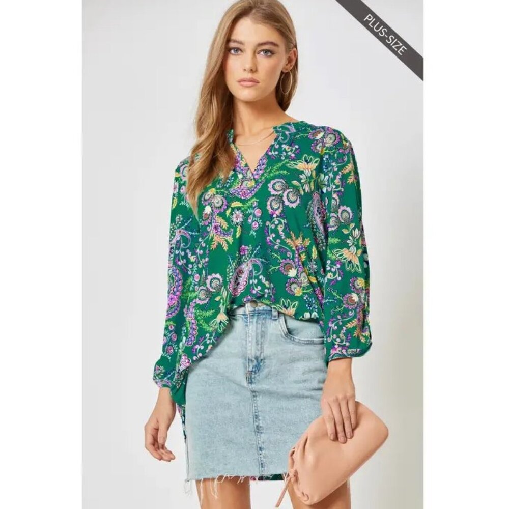 Lizzy 3/4 Floral Wrinkle Free Top - Curvy Size  XL - NWT